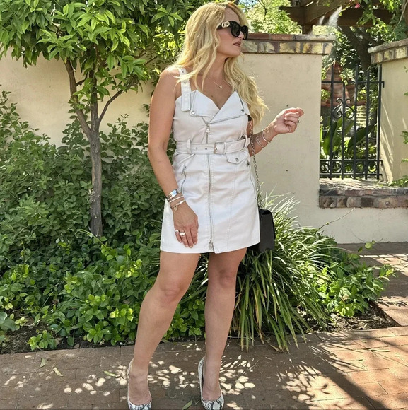 Stylish beige faux leather edgy Mini Dress - ready to ship - Picture 5 of 8